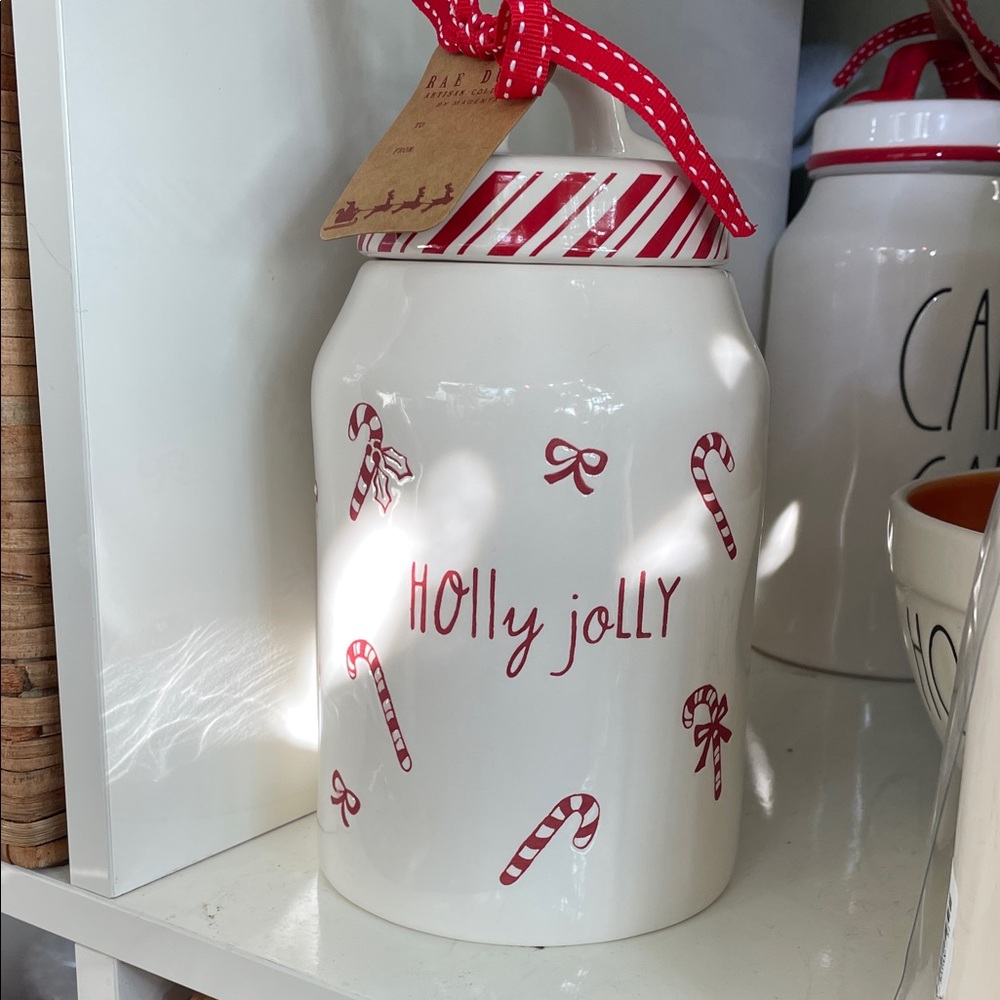 Holly Jolly Candy Cane Jar by Rae Dunn